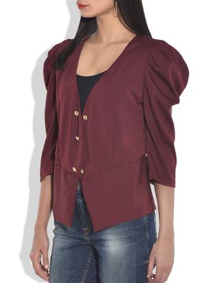 solid wine puff sleeved jacket - 9636857 - Standard Image - 2