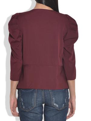 solid wine puff sleeved jacket - 9636857 - Standard Image - 3