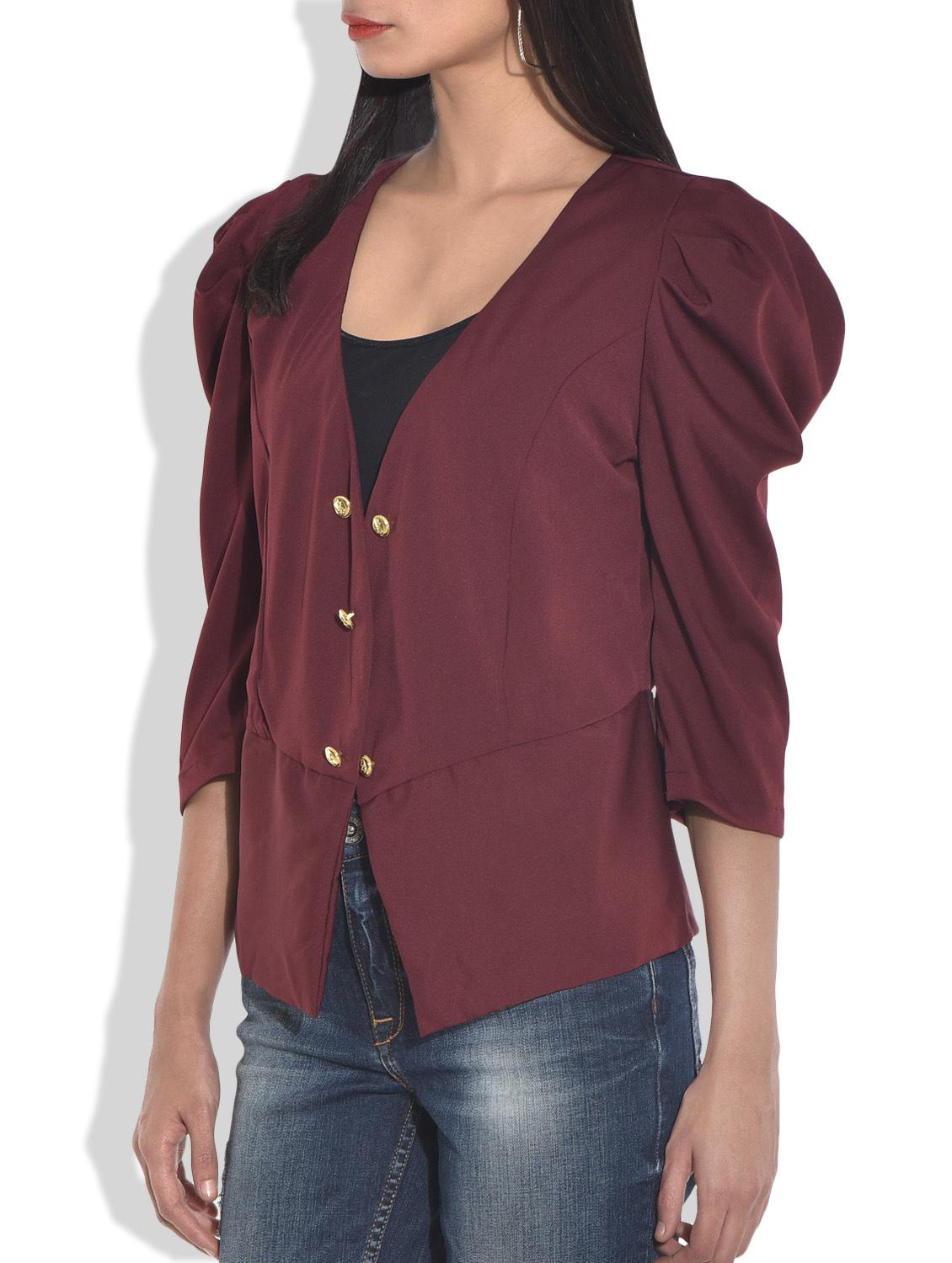 solid wine puff sleeved jacket - 9636857 - Zoom Image - 2