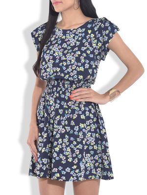 navy blue printed gathered dress - 9643161 - Standard Image - 2