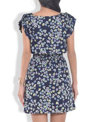navy blue printed gathered dress - 9643161 - Standard Image - 3