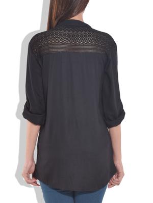 black rayon shirt with laced yoke - 9643194 - Standard Image - 3