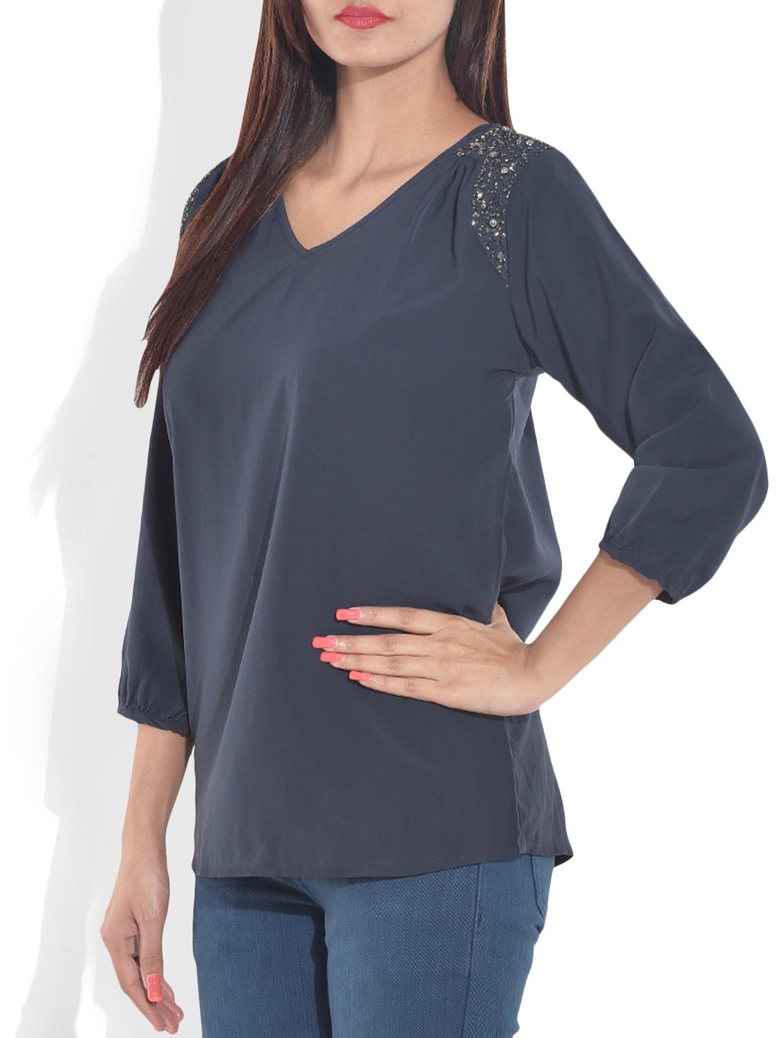 navy blue quarter sleeved top - 9643210 - Zoom Image - 2