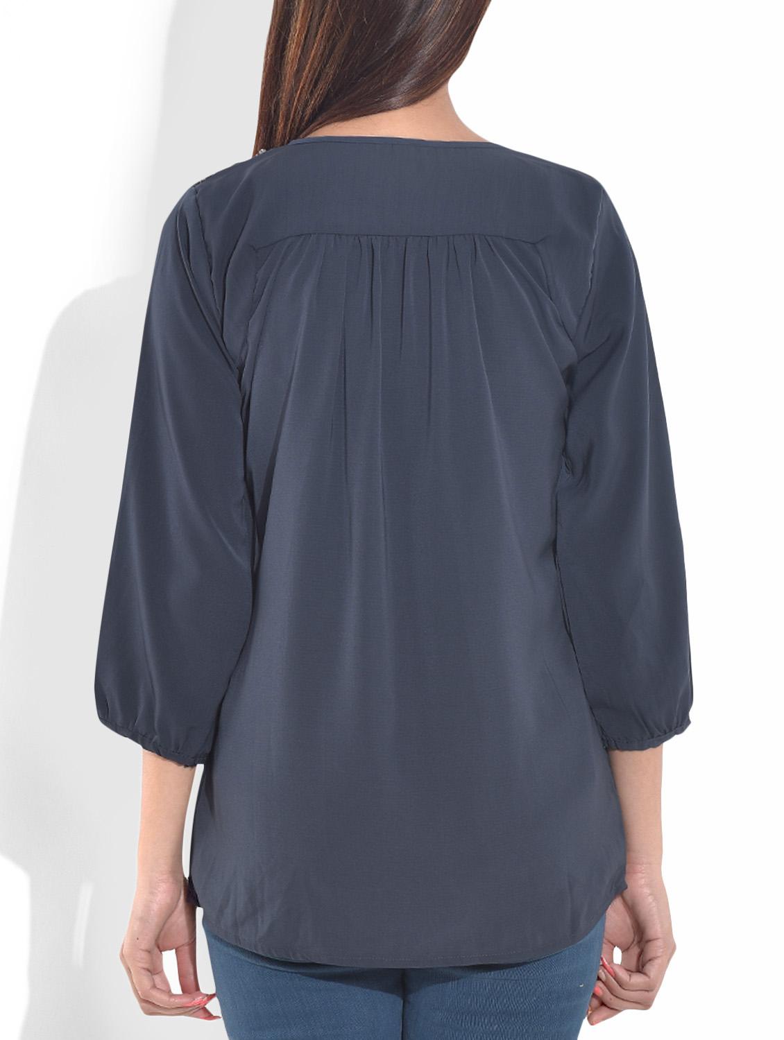 navy blue quarter sleeved top - 9643210 - Zoom Image - 3