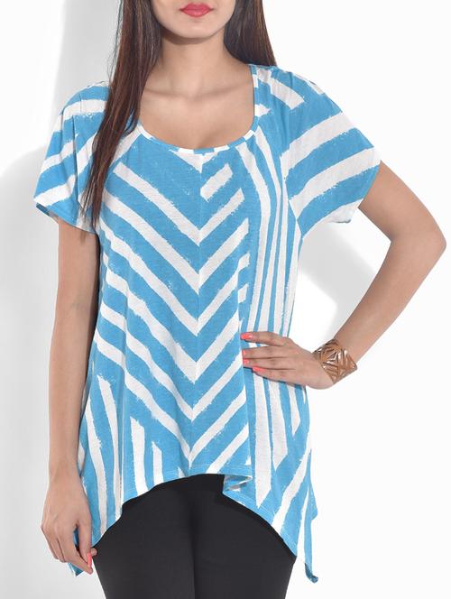 light blue and white striped knitted cotton top - 9643222 - Standard Image - 1