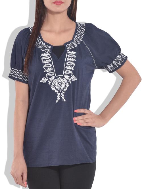 navy blue short sleeved cotton top - 9644070 - Standard Image - 1