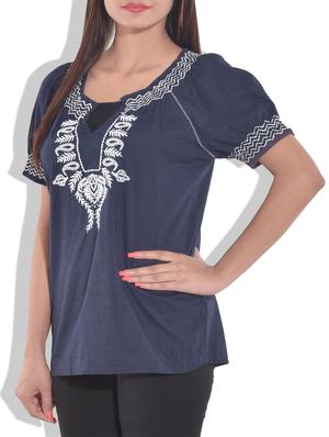 navy blue short sleeved cotton top - 9644070 - Standard Image - 2