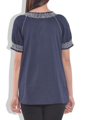 navy blue short sleeved cotton top - 9644070 - Standard Image - 3