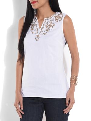 notch neck embroidered top - 9644220 - Standard Image - 2