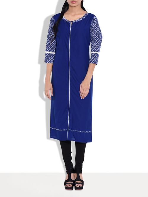 blue cotton printed kurti - 9645315 -  Standard Image - 0