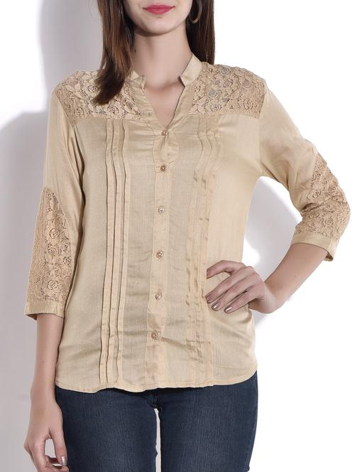 beige cotton pin tuck shirt - 9645588 -  Standard Image - 0