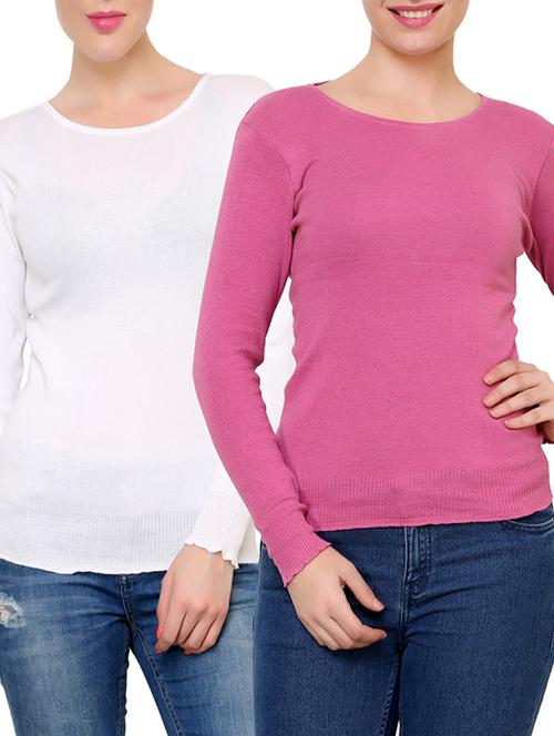 white, pink cotton blend pullover - 9645931 - Very Small Image - 1