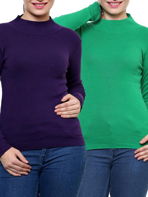 mauve, green cotton blend pullover - 9645941 - Very Small Image - 1