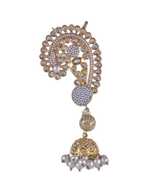 Gold kundan and beaded paisley ear cuffs with jhumkis - 9647572 - Very Small Image - 1