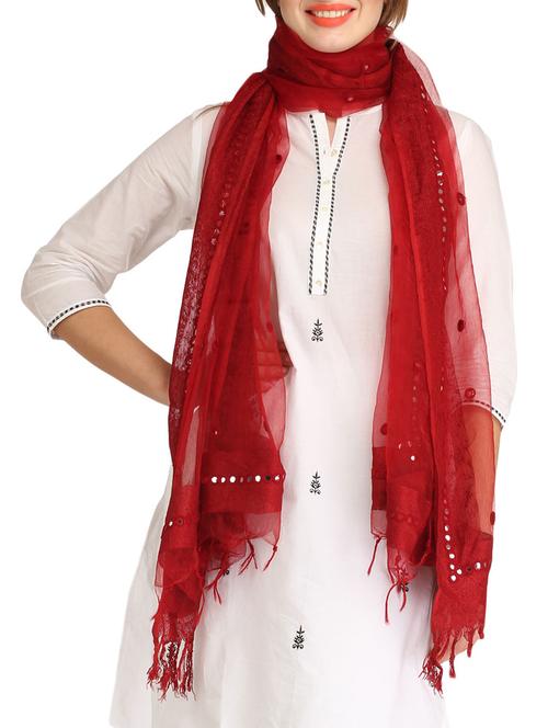 Maroon embellished organza dupatta - 9648366 - Standard Image - 1