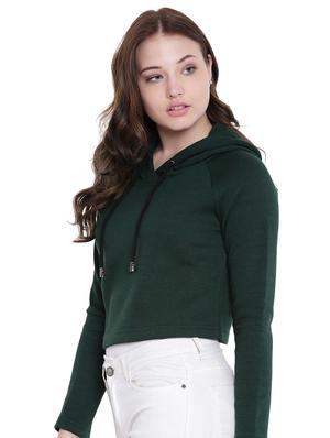 dark green hooded cropped cotton knit sweatshirt - 9652860 - Standard Image - 2