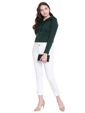 dark green hooded cropped cotton knit sweatshirt - 9652860 - Standard Image - 5