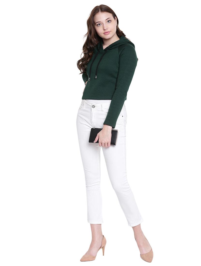 dark green hooded cropped cotton knit sweatshirt - 9652860 - Zoom Image - 5
