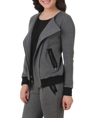 grey cotton knit full sleeved jacket - 9652896 - Standard Image - 2