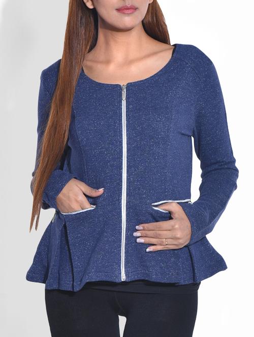 blue cotton knit peplum jacket - 9652911 - Standard Image - 1