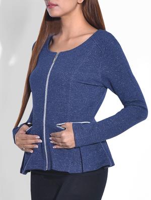 blue cotton knit peplum jacket - 9652911 - Standard Image - 2