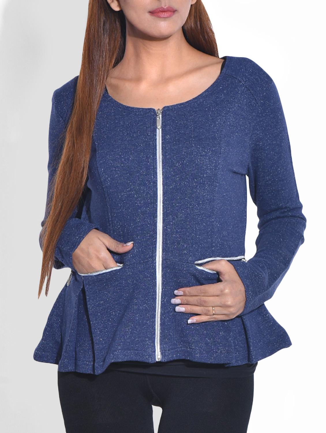 blue cotton knit peplum jacket - 9652911 - Zoom Image - 1