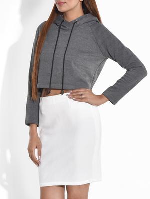 grey hooded cotton cropped sweatshirt - 9652923 - Standard Image - 2