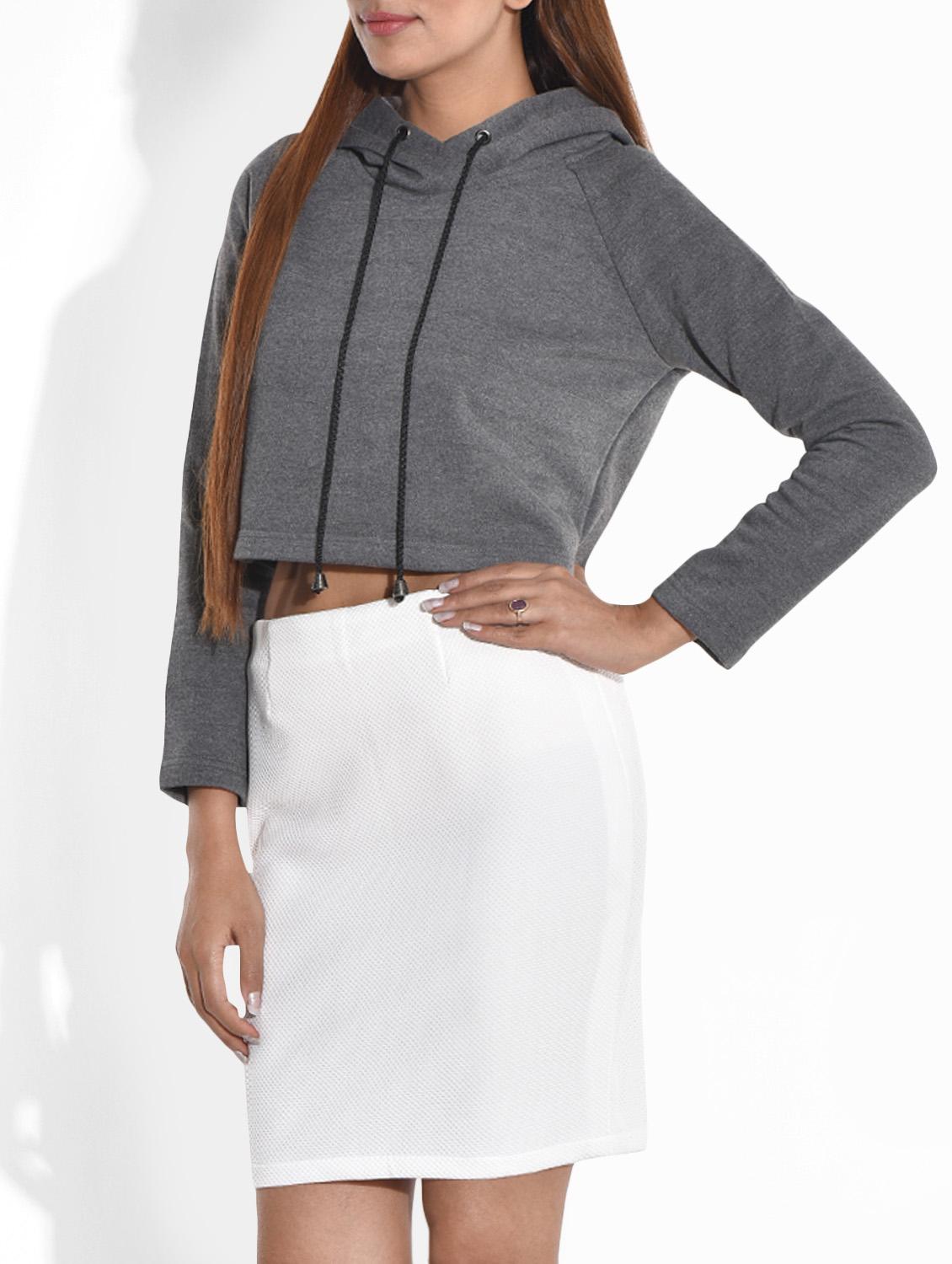 grey hooded cotton cropped sweatshirt - 9652923 - Zoom Image - 2