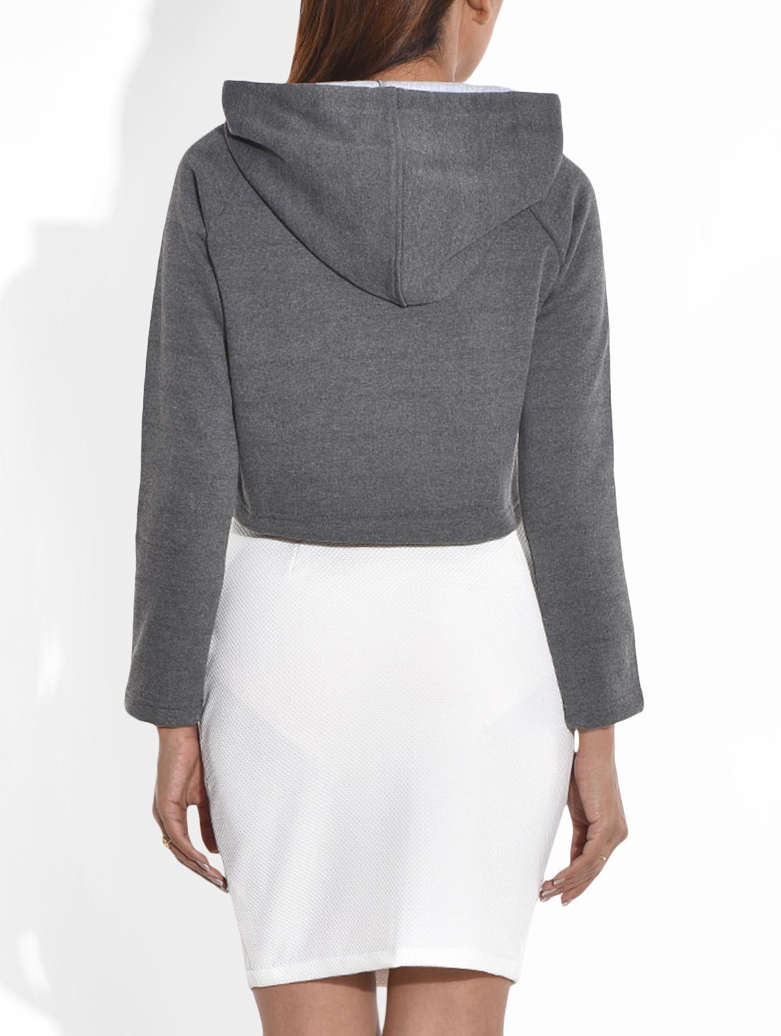 grey hooded cotton cropped sweatshirt - 9652923 - Zoom Image - 3