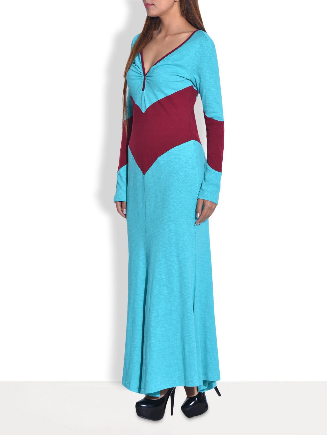 turquoise cotton jersey flared maxi dress - 9652929 - Zoom Image - 2