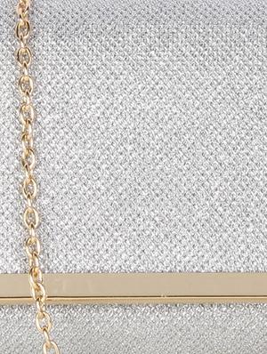 silver leatherette textured clutch - 9653853 - Standard Image - 4