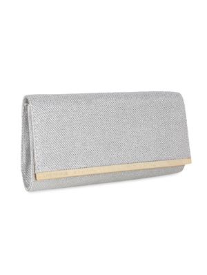 silver leatherette textured clutch - 9653853 - Standard Image - 5