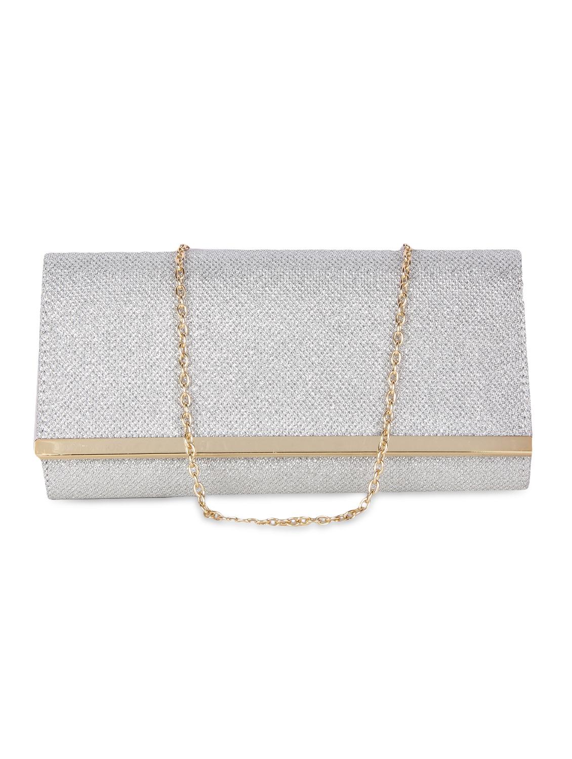 silver leatherette textured clutch - 9653853 - Zoom Image - 1
