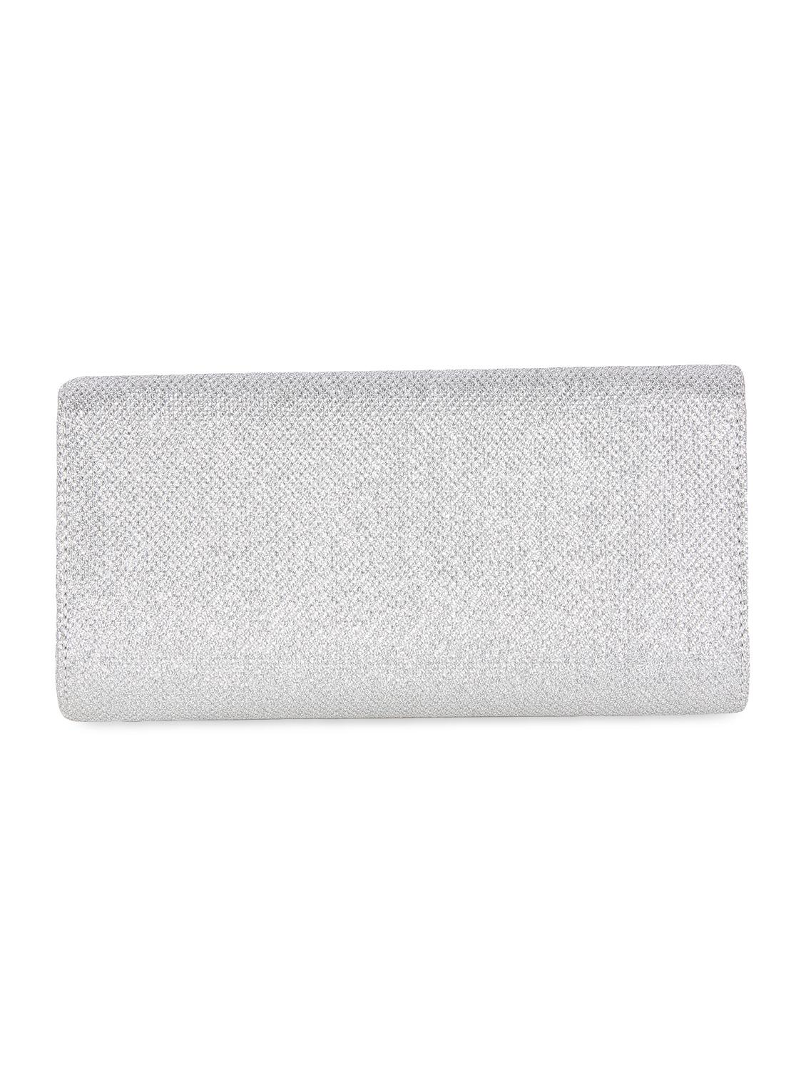 silver leatherette textured clutch - 9653853 - Zoom Image - 2