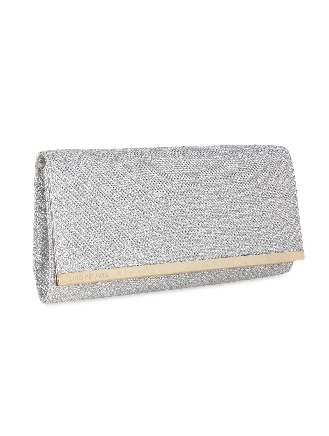 silver leatherette textured clutch - 9653853 - Zoom Image - 5