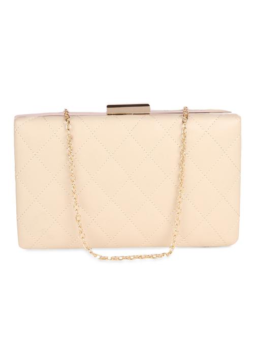 beige leatherette textured box clutch - 9653871 - Standard Image - 1