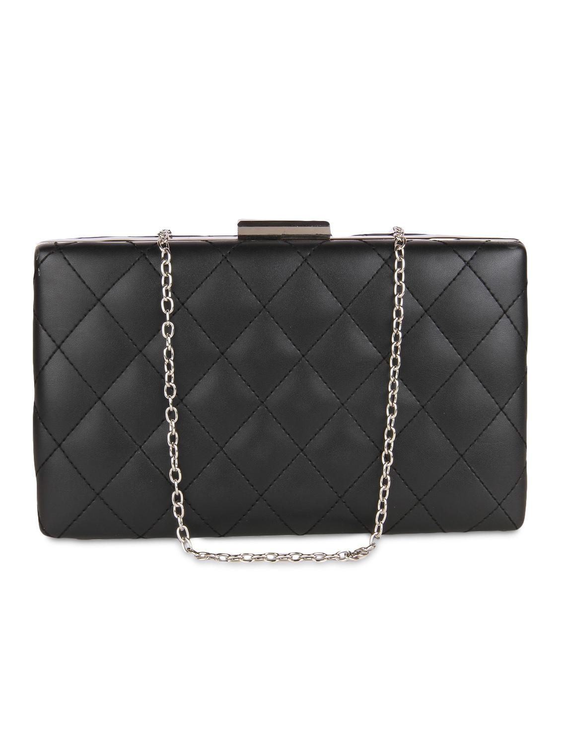 black leatherette textured box clutch - 9653872 - Zoom Image - 1