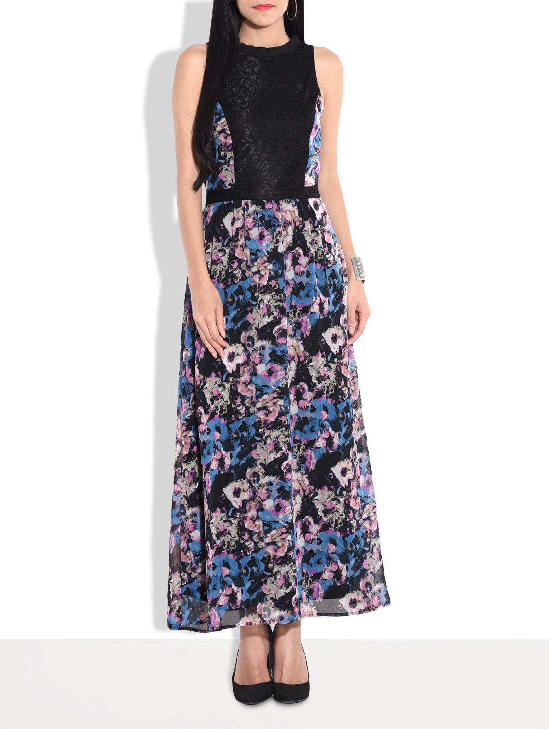 blue printed and lace maxi dress - 9654031 - Zoom Image - 1