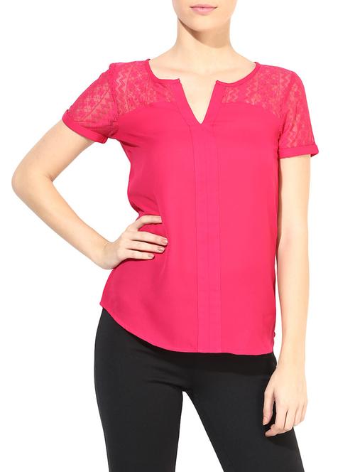 the vanca solid magenta lace detailed top - 9654076 - Standard Image - 1