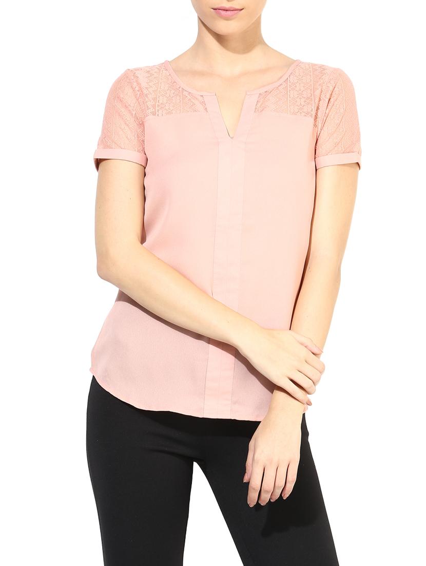 the vanca solid peach lace detailed top - 9654078 - Zoom Image - 1