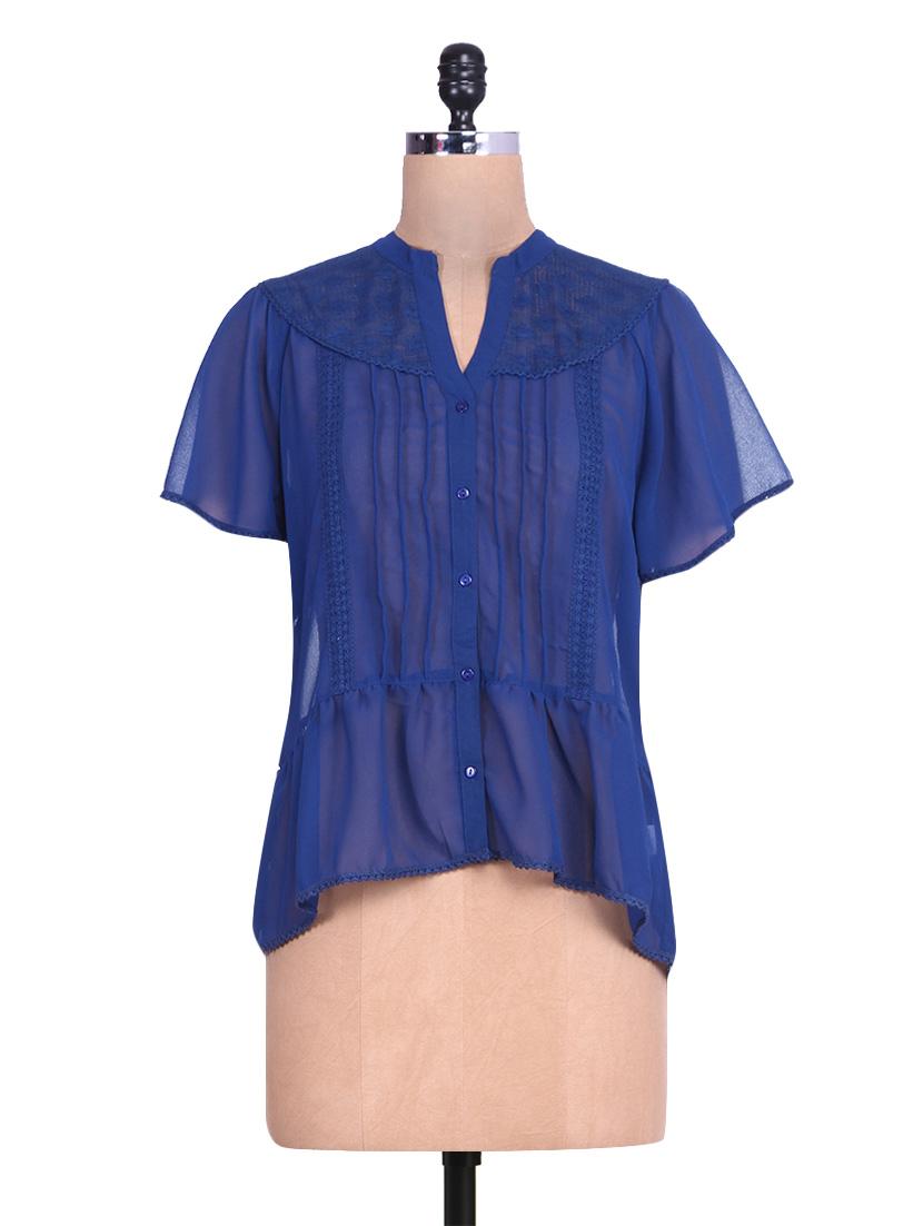 lace insert pin tuck shirt - 9654796 - Zoom Image - 1