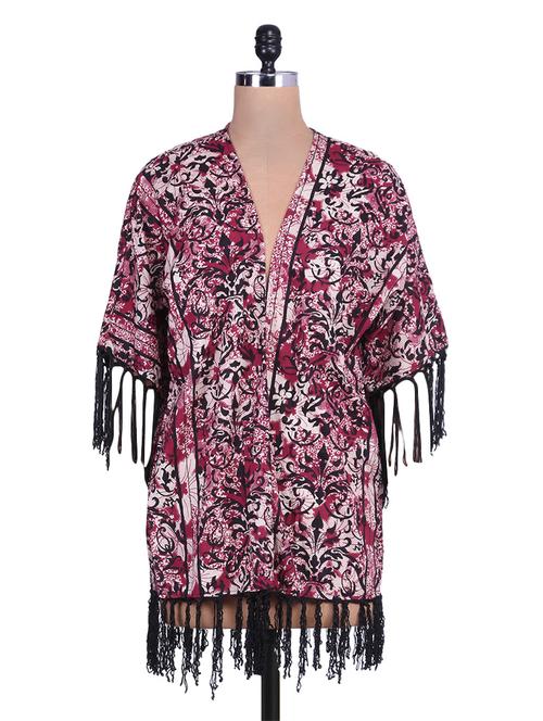 fringe hem contrast piping shrug - 9654808 - Standard Image - 1