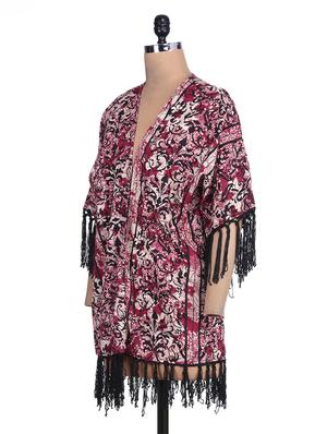 fringe hem contrast piping shrug - 9654808 - Standard Image - 2
