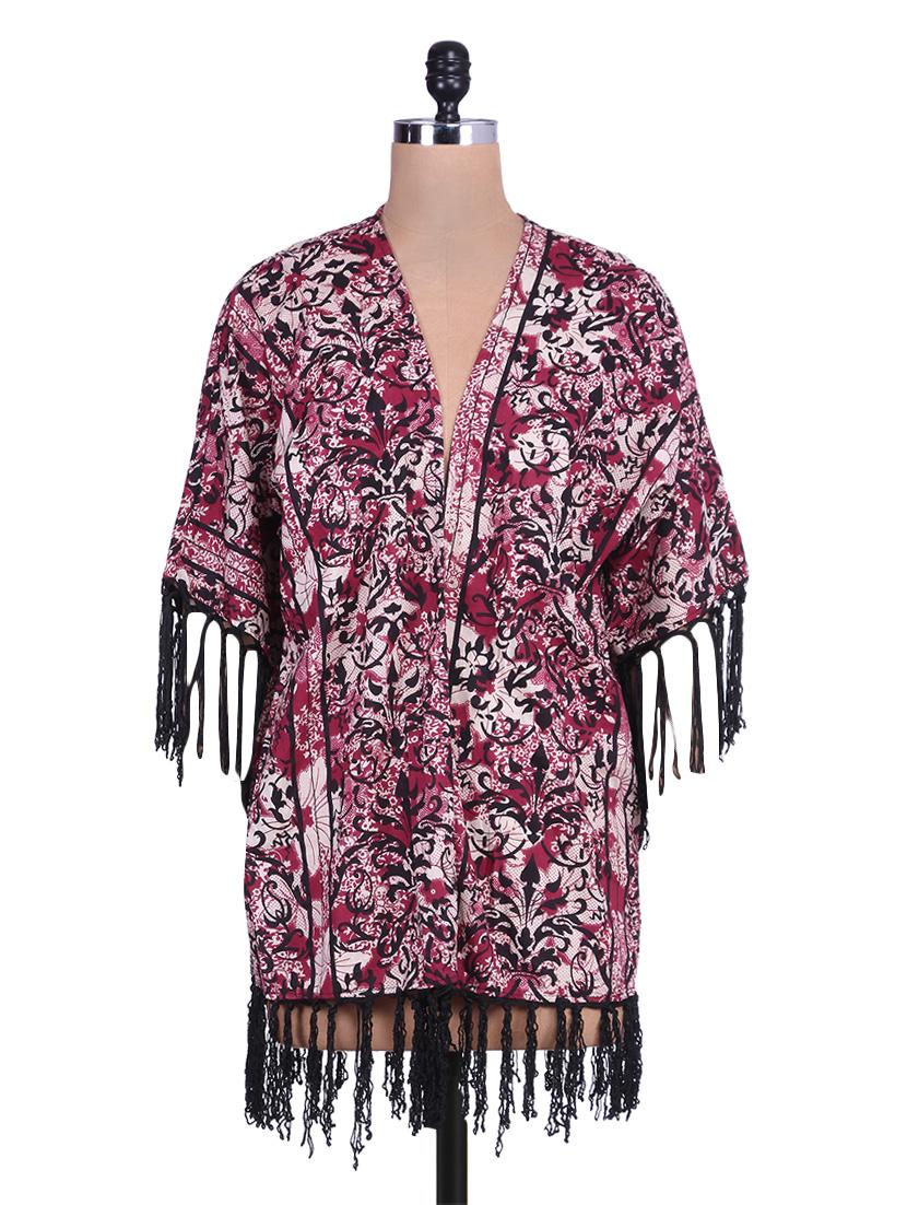 fringe hem contrast piping shrug - 9654808 - Zoom Image - 1