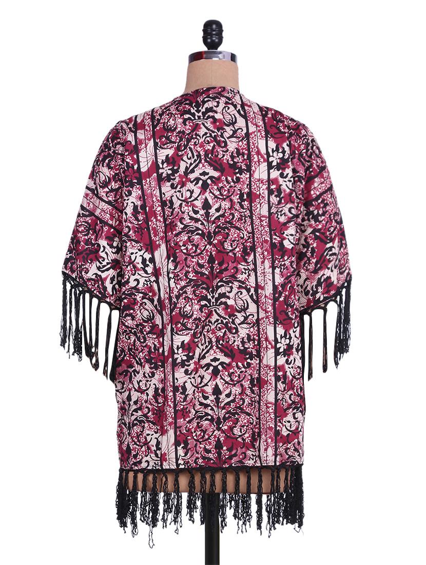 fringe hem contrast piping shrug - 9654808 - Zoom Image - 3