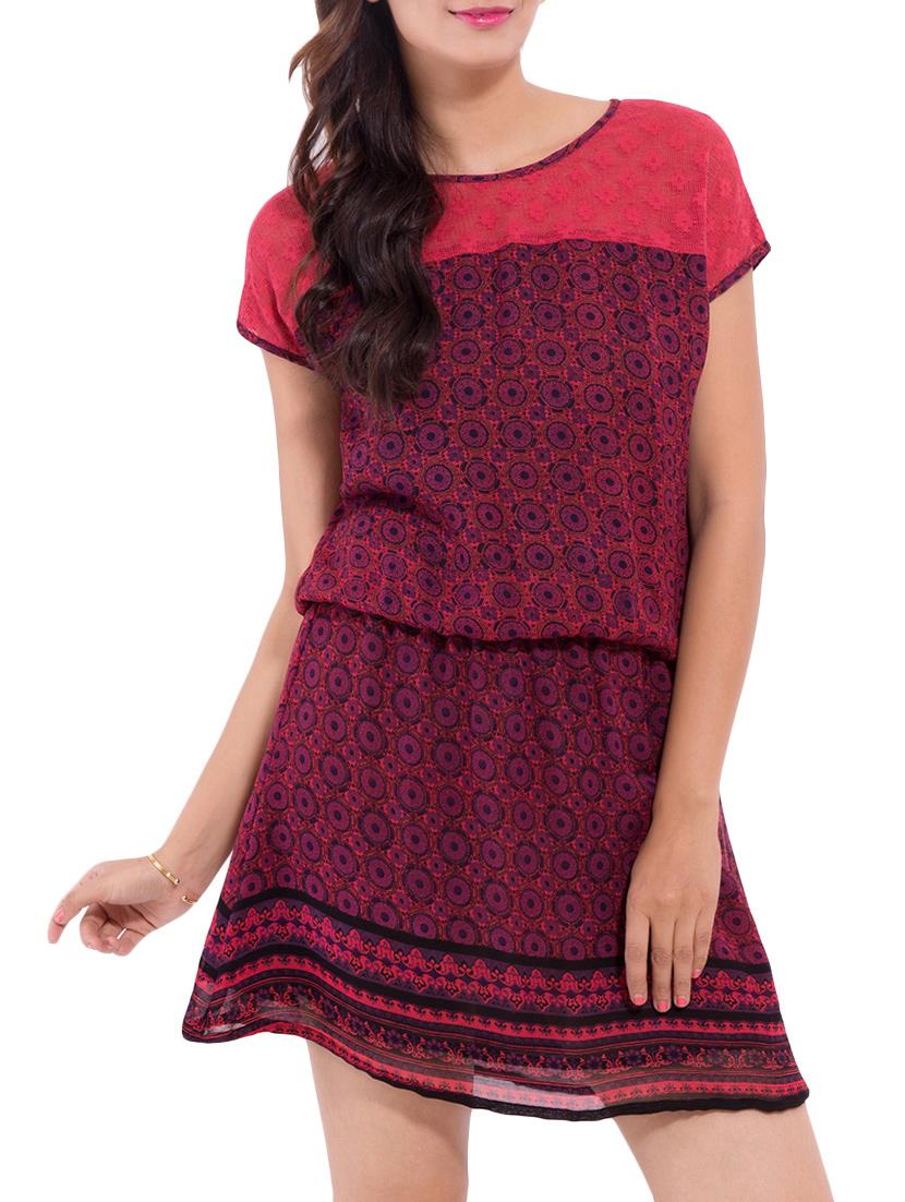 mesh panel blouson dress - 9654812 - Zoom Image - 1