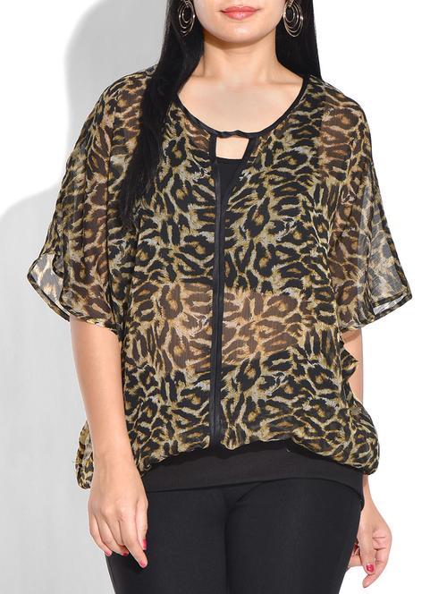 multicolored animal print poly chiffon top - 9655101 - Very Small Image - 1