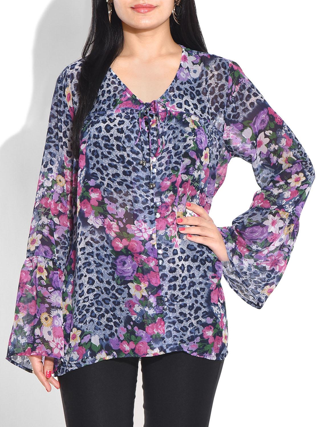 blue animal print poly georgette top - 9655104 - Zoom Image - 1
