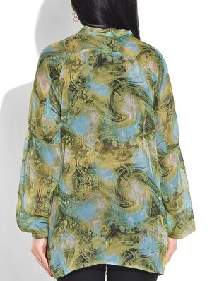 green floral print poly chiffon top - 9655107 - Standard Image - 3