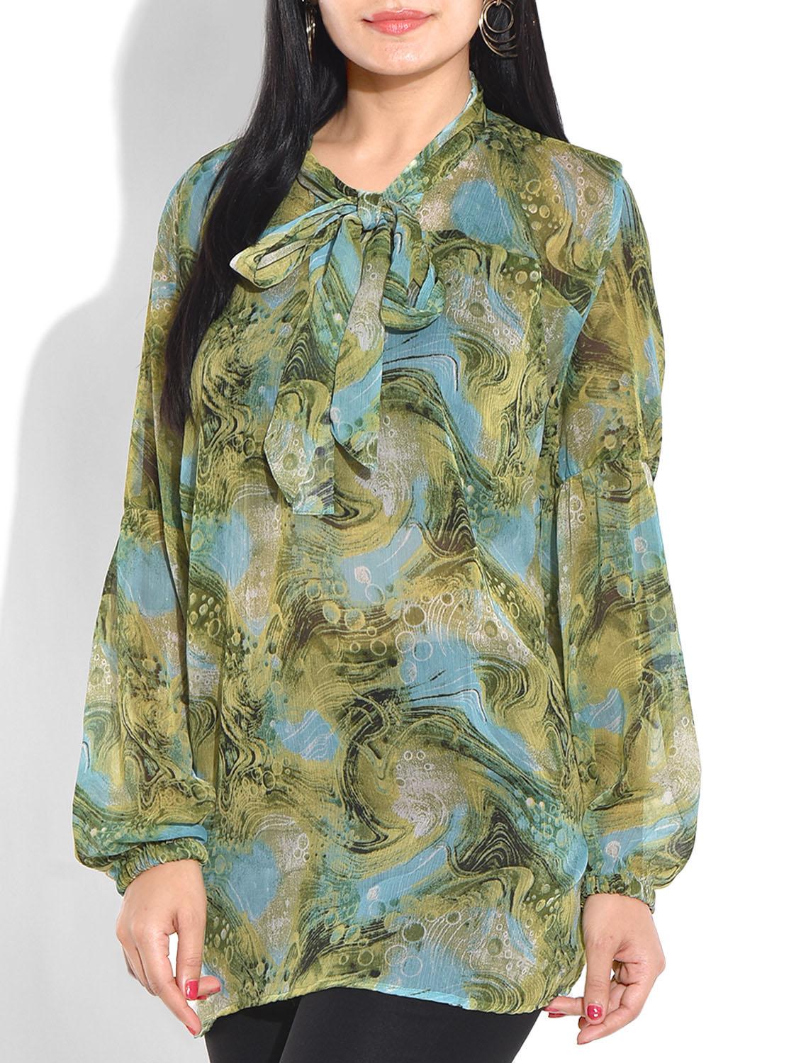 green floral print poly chiffon top - 9655107 - Zoom Image - 2